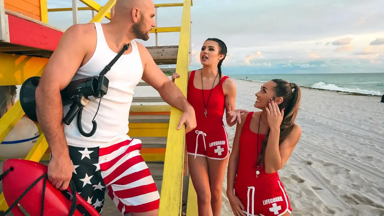 MacKenzie Mace and Kylie Rocket Horny Lifeguards Share A Cock